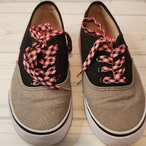 Black and Gray Sneakers with Pink Laces